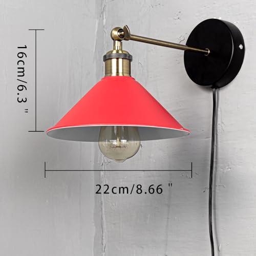 Image of ANYE Wall Sconce UL Plug-in Cord Bronze E26 Base Retro Minimalist Style Macaron Red Iron Shade Wall Light Fixture for Cabinet Kitchen Hotel Bulb Sold Separately