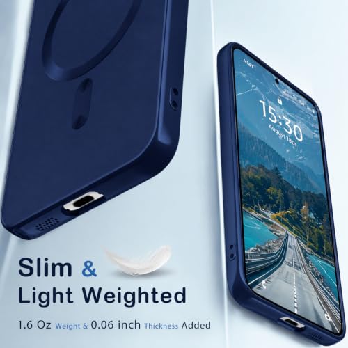 Image of DIZORO Compatible with Samsung S25 fe Case, Compatible with Mag Safe, Matte Luxury Metallic Luster Flexible TPU Wireless Charging Shockproof Case with Camera Protector - Blue
