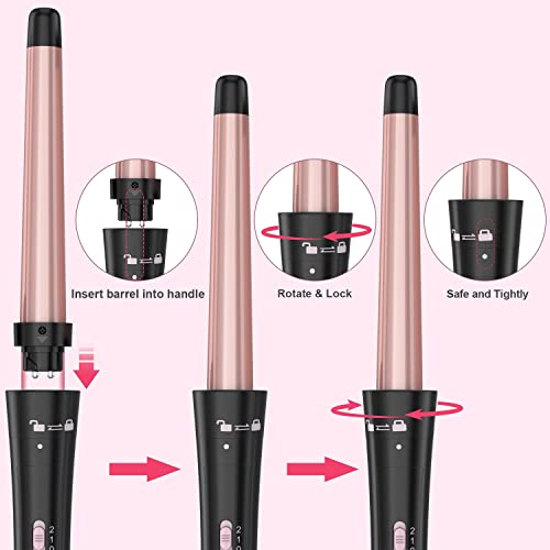 Image of Curling Wand Set, Curling Iron Interchangeable 3 Barrel Wand Curler with Ceramic Tourmaline Professional 5 in 1 Wand Curling Iron,for Women with Curler and Waver