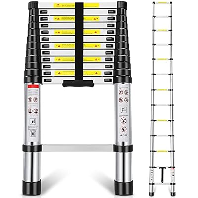 Telescoping Ladder, 12.5 FT Aluminum Lightweight Extension Ladder, Heavy Duty 330lbs Max Capacity, Multi-Purpose Collapsible Ladder for RV or Outdoor Work