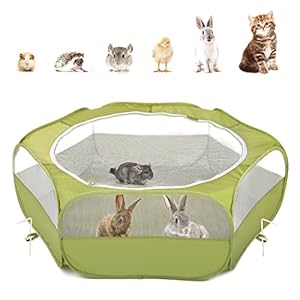 Pawaboo-Small-Animals-Playpen-Waterproof-Small-Pet-Cage-Tent-with-Zippered-Cover-Portable-Outdoor-Yard-Fence-with-3-Metal-Rod-for-KittenPuppyGuinea-PigRabbitsHamsterChinchillas-Green