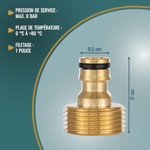 Poppstar Raccord de tuyau 1 pouce (adaptateur de robinet G 1" filetage mâle (33 mm) vers raccord rapide, compatible avec le système à emboîtement Gardena) – vue 3