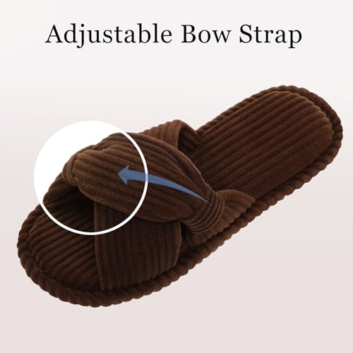 Image of Evshine Summer House Slippers for Women Corduroy Cross Bow Indoor Slippers Open Toe Slip On Bedroom Shoes with Memory Foam
