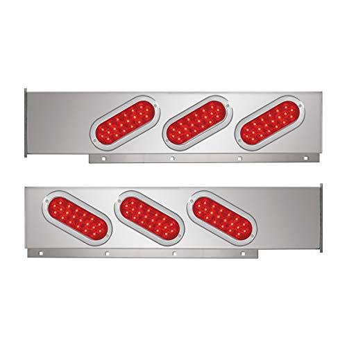 Image of GG Grand General 84486 Chrome Plated Mud Flap Hanger with Slanted Style Oval Red /Red Fleet LED Light and Cr. Rim without Visor, Pair