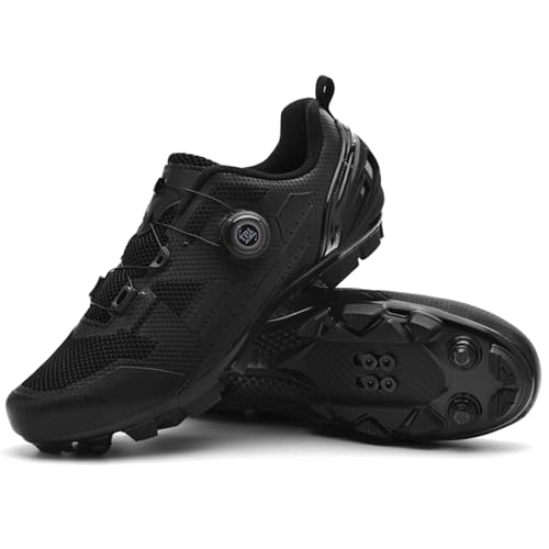 NGARY Zapatilla de Ciclismo Hombre Mujer Zapatos Bicicleta de Montaña Exterior MTB Compatible con SPD Pedales de 2 Tornillos con Calas Unisex Adulto Respirables,Negro,46 EU