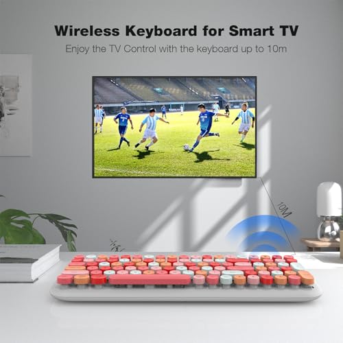 Image of KNOWSQT Bluetooth Keyboard - White Colorful Multi Device Wireless Typewriter Keyboards - Round Keycaps 100 Keys Cute Keyboard for Windows, Laptop, PC, Tablet, iPad, iPhone, Chrome