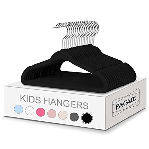 Image of BAGAIL Kids Velvet Hangers 13.75 Inches Children's Clothes Hangers Non-Slip Baby Hangers for Infant/Toddler (Black,50pack)