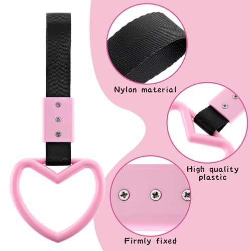 Xinjoduz 2 PCS Car Heart Hanging Accessories Drift Charm Pink Heart Handle Strap for Car Rear Bumper Warning Ring Decor Heart-Shaped Straps Subway Bus Replace Handle Interior Exterior Decoration