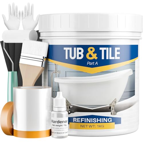 XmntdoTub and Tile Paint Refinishing Kit, 35oz Tub Paint for Bathtub, Semi-Gloss Bathtub Refinishing Kit White for Bathroom, Shower, Sink, Porcelain, 50-55sq.ft
