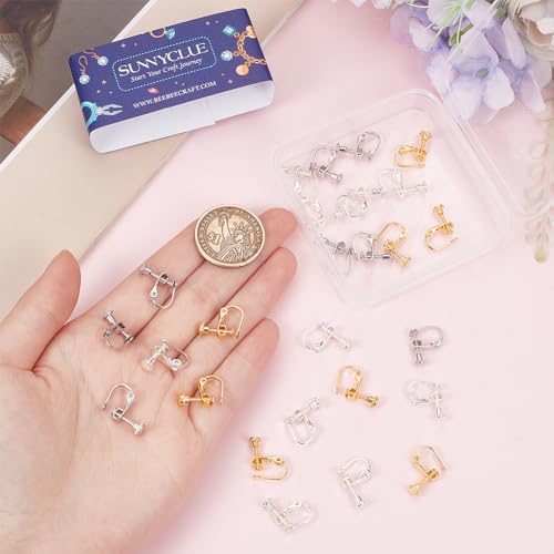 SUNNYCLUE 1 Box 30Pcs Screw Earring Clips Earrings Converter Brass Clip on Earring Backs Components Non Pierced Ears Gold Silver Clip Earring Findings for Jewelry Making Supplies DIY Crafts Women - Image 3