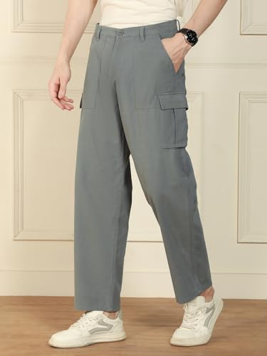 Image of Dennis Lingo Mens Cotton Lycra Solid Mid Rise Relaxed Fit Stretchable Cargo Trouser