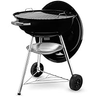 Weber Compact Kettle Holzkohlegrill/Porzellanemaillierter Deckel und Kessel, 57 cm Grillfläche, Ascheauffangschale, Dreibein-Ständer und Räder, Schwarz/Silber – Ansicht 4