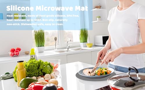 8 10 12 Inch Microwave mat, Trivet, Multi-Purpose Hot Pad,Pot Holder,Baking,Drying, Silicone mats for Microwave,Dishwasher Safe - Splatter Guard, Set of 3,Grey,Blue by Biytyc - Image 9