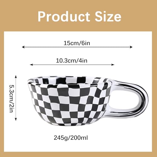 Taza de cerámica tablero de ajedrez color negro 199.98 ml miniatura 4