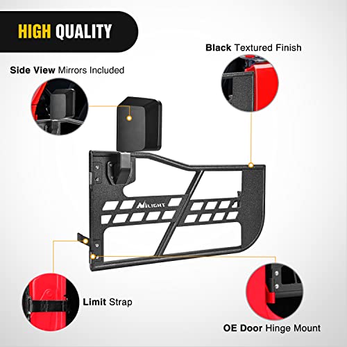 Image of Nilight Off Road Front Tubular Doors with Side View Mirrors for JL JT | for 2018 2019 2020 2021 2022 2023 2024 2025 2026 Wrangler JL 2020 -2026 Gladiator JT 2 Door Only