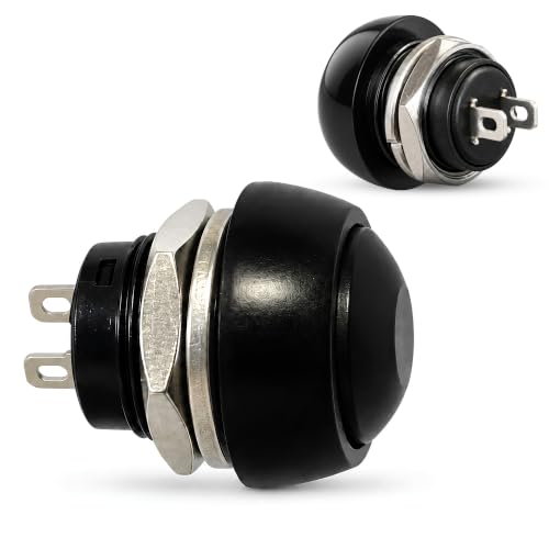 Botón Pulsador Momentáneo, Botón Auto Reinicio, 12V 2A, Negro, 1 Unidad