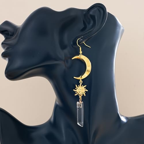 Celestial Raw Crystal Dangle Earrings with Sun and Moon Design - image 4