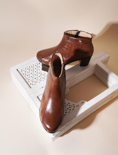 Image of The White Pole and Stylish Block Heel Trendy Casual Boot High Ankle Heel Boots with Zip Look for Womens and Girls
