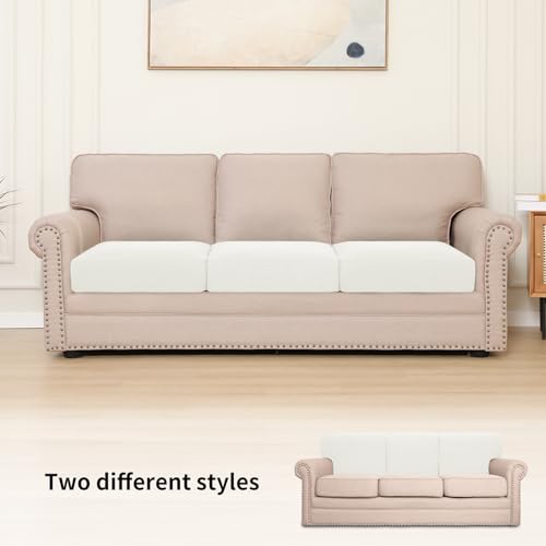 Image of Easy-Going Stretch 3 Pieces Oversized Couch Cushion Cover for Sofa Seat | Furniture Protector Sofa slipcover for 3 Cushion Couch Washable Soft with Elastic Bottom Cream
