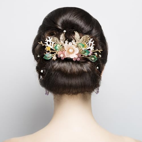 HINZIC 5PCS Pinzas para el Cabello con Cristales, Perlas y Diseño Floral Retro Estilo Hanfu Chino para Mujeres y Niñas miniatura 2