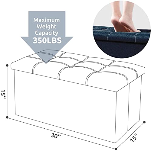 Image of ABTRIX WITH AB 30 inches Storage Ottoman Bench, Foldable Footrest Shoe Bench with 80L Storage Space, End of Bed Storage Seat, Support 150kg, Linen Fabric, Dark Blue