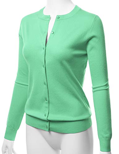 Image of LALABEE Women's Crew Neck Gem Button Long Sleeve Soft Knit Cardigan Sweater