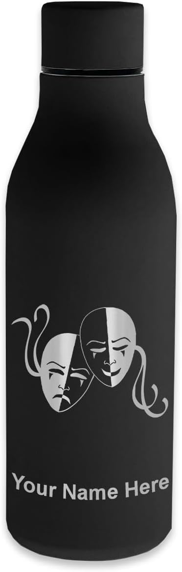 LaserGram Double Wall Stainless Steel Water Bottle, Drama Masks, Personalized Engraving Included