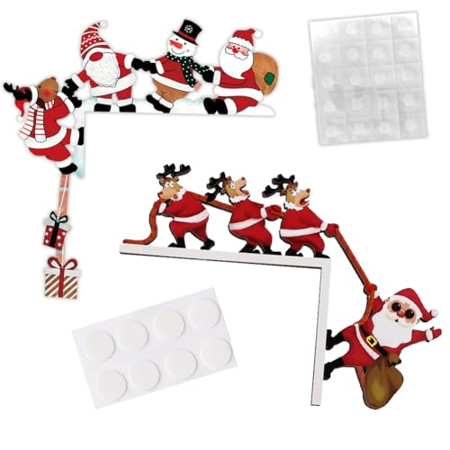 EduPlayte 3 Pezzi Decorazione Porta Natale Legno, Natale Decorazioni Casa per Il Telaio della Porta con Adesivo Rotondo, per Porta Ingresso Casa Cornice in Legno per Porta Finestra