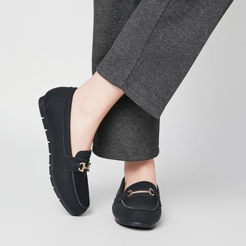 Image of Genuine Leather Loafers for Women Driving Moccasins Business Casual Work Shoes Comfortable & Lightweight Womens Dress Flats Slip On Shoes