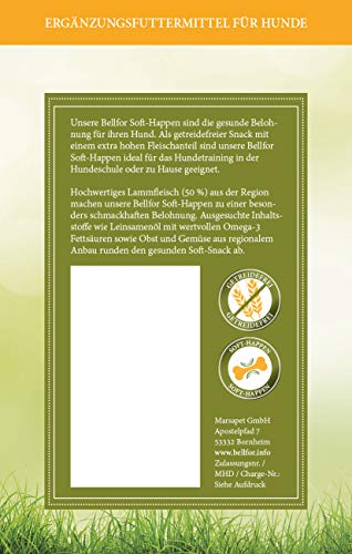 Bellfor Heide-Happen getreidefreie Soft-Snacks für Hunde mit hoher Verdaulichkeit, ohne tierische Nebenerzeugnisse. Soft-Leckerli für Hundetraining, 200 g (Lamm)