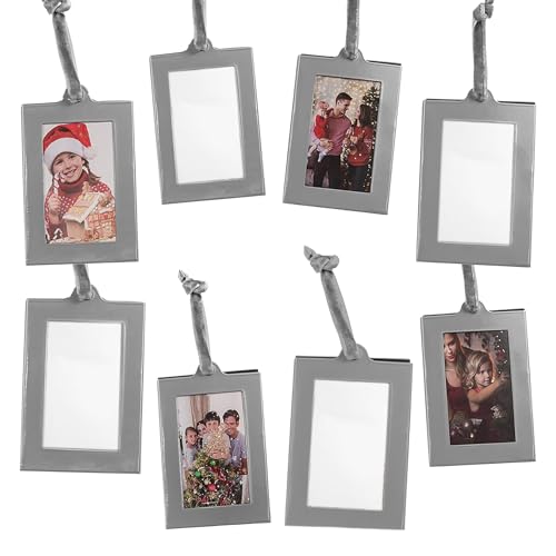 Klikel Picture Frames Ornament - Silver Small Hanging Picture Frames - Photo Ornaments For Tree - Set of 8
