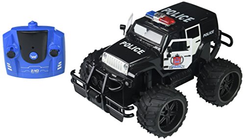 Jeep Wrangler Police Unit 1:14 Scale Battery Operated Remote Controlled 4WD 2.4 GHz Toy RC Truck w/ Remote Control,& Door Opening Action