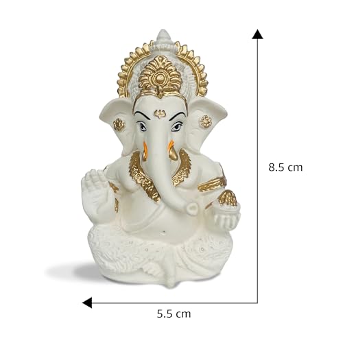 Image of Elegant Resin Ganesha Idol for Home Temple Decor, Lord Ganpati Murti for Pooja Room, Car Dashboard, Gift Item | Color: Off White