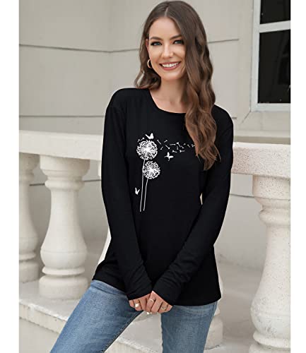 BAOKUAN Womens T Shirt Flower Graphic Tee Tops Autumn Long Sleeve Cotton Tunic Tops