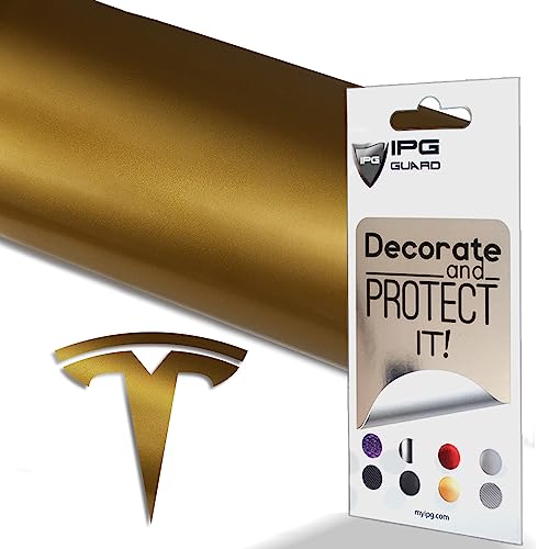 Image of IPG Compatible with Model Y Decal Sticker (8 Logo Set) Overlay Stickers Do it Yourself Stickers Set Personalize Your Tesla (Metallic Gold)