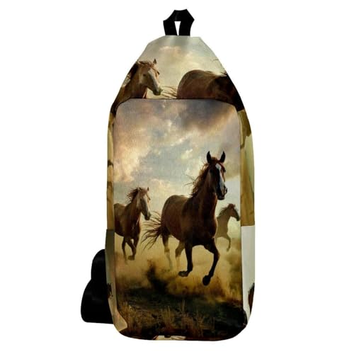 Mochila de hombro con diseño de caballos en el pastizal para senderismo urbano y viajes
