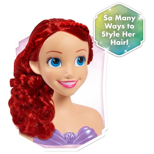 Just Play Disney Princess 20 cm Ariel Frisierkopf mit Zubehör, 7-teilig, rotes Haar, Kinderspielzeug ab 3 Jahren