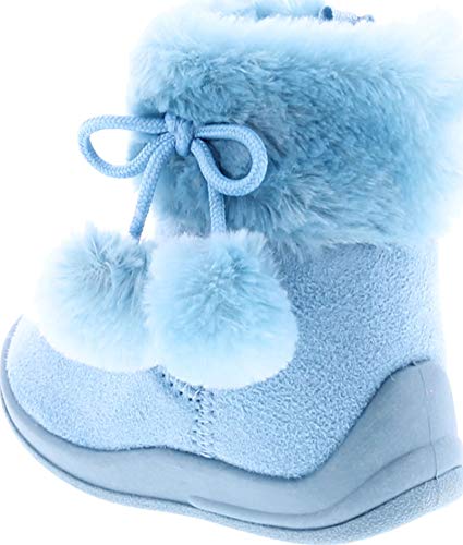 Little Girl's Bany Flat Pom Pom Ankle Boot 6 Sky Blue3