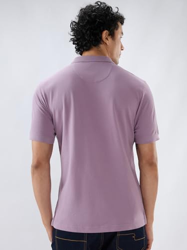 Image of Raymond Men Slim Fit Solid Pattern Pure Cotton Half Sleeve Polo Neck Casual T-Shirt