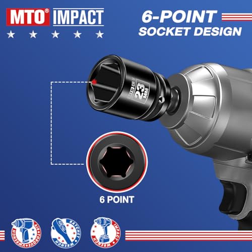 Image of MTO 1 /2 inch Drive 23mm Shallow Impact Socket, 6-Point Metric Socket for Automotive Maintaince, CR-V Steel Meets ANSI Standards