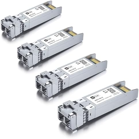 H!Fiber 10G Single Mode SFP+ LC Module, 10GBase-LR Fiber Transceiver for Cisco SFP-10G-LR, Meraki MA-SFP-10GB-LR, Ubiquiti UniFi UF-SM-10G, Mikrotik, Netgear, D-Link (SMF,1310nm,10km,DDM) 4 Pack