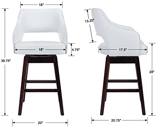 Chairus Modern Counter Stools Set Of 6 Pu Leather Kitchen Stools With Open Back 28" Comfy Upholstered Bar Stool Chairs With Solid Wood Legs For Dining Room/Home Bar/Living Room, White #TOP2