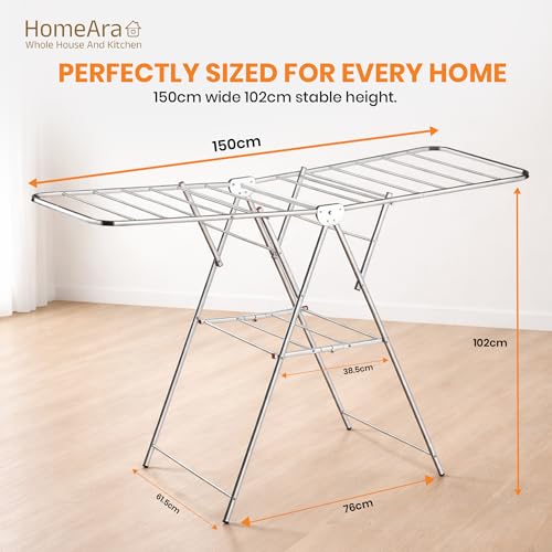 Image of Premium Heavy Duty Foldable Stainless Steel Cloth Drying Stand (Butterfly Design) | 3 Tier Mirror Finish | Space Saving Wall Mounted Laundry Rack for Clothes, Towels, Balcony & Bedroom