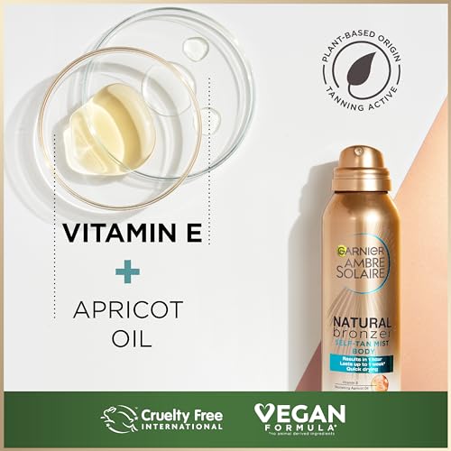 Garnier Ambre Solaire Natural Bronzer Quick Drying Body Self Tan Mist, Medium, Intense & Streak Free Fake Tan, Lasts Up to 1 week, Approved by Curelty Free International, Vegan Formula, 150ml - Image 3