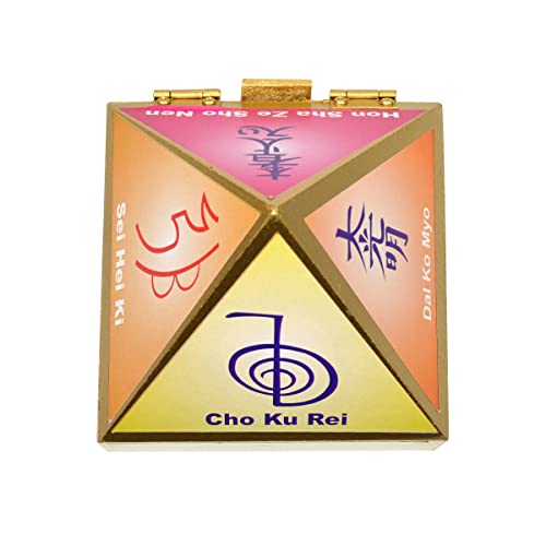 Image of Reiki Crystal Products Cho Ku Rei Wooden Pyramid Wish Box Reiki Symbol Crystal Grid Box Size 10.1 cm (4 inch) for Reiki Wish Healing and Crystal Healing Wish Box