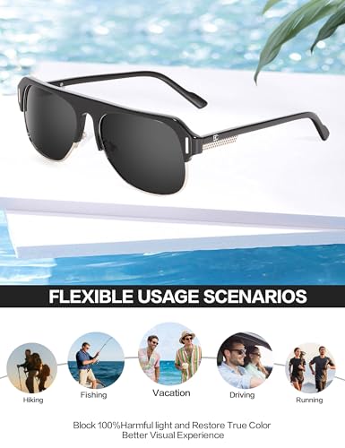Image of BIRCEN Mens Acetate Polarized Sunglasses: Retro Square Sun Glasses UV400 Protection Anti-Glare Shades for Driving Travel
