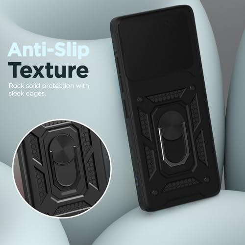 Image of Pikkme Back Cover for Motorola Moto Edge 60 Stylus 5G | 360 Protection Case | Sliding Camera Shield Cover & Ring Holder Stand D10 Tough Armor Bumper Case (Black)