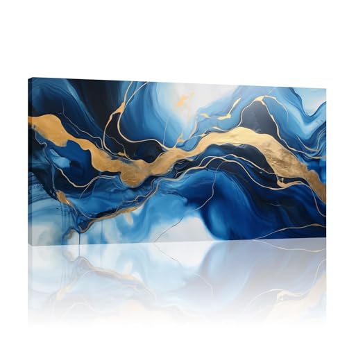 Peinture abstraite colorée pour mur vide - Solution déco toile bleue encadrée prête à poser