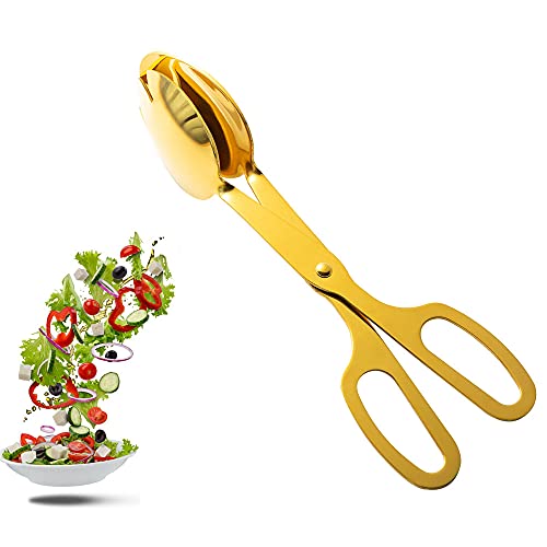 IAXSEE Edelstahl Salatzange Golden Salatzange zum Kochen Küchenzange Grillzange für Outdoor Grill BBQ Zange Snack Zange zum Servieren von Lebensmitteln Gold Cover