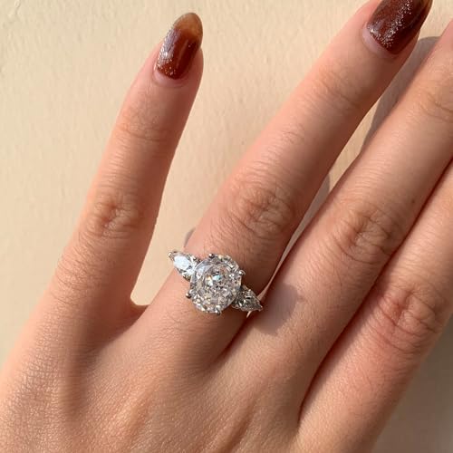 3ct Oval Engagement Rings for Women 925 Sterling Silver Crushed Ice Cut Cubic Zirconia Oval 3 Stone Engagement Promise Wedding Rings for Women Size 5-104
